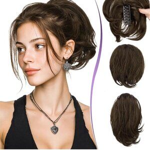 9" Brown Claw Clip Ponytail Extension | Human Hair Brown Extension